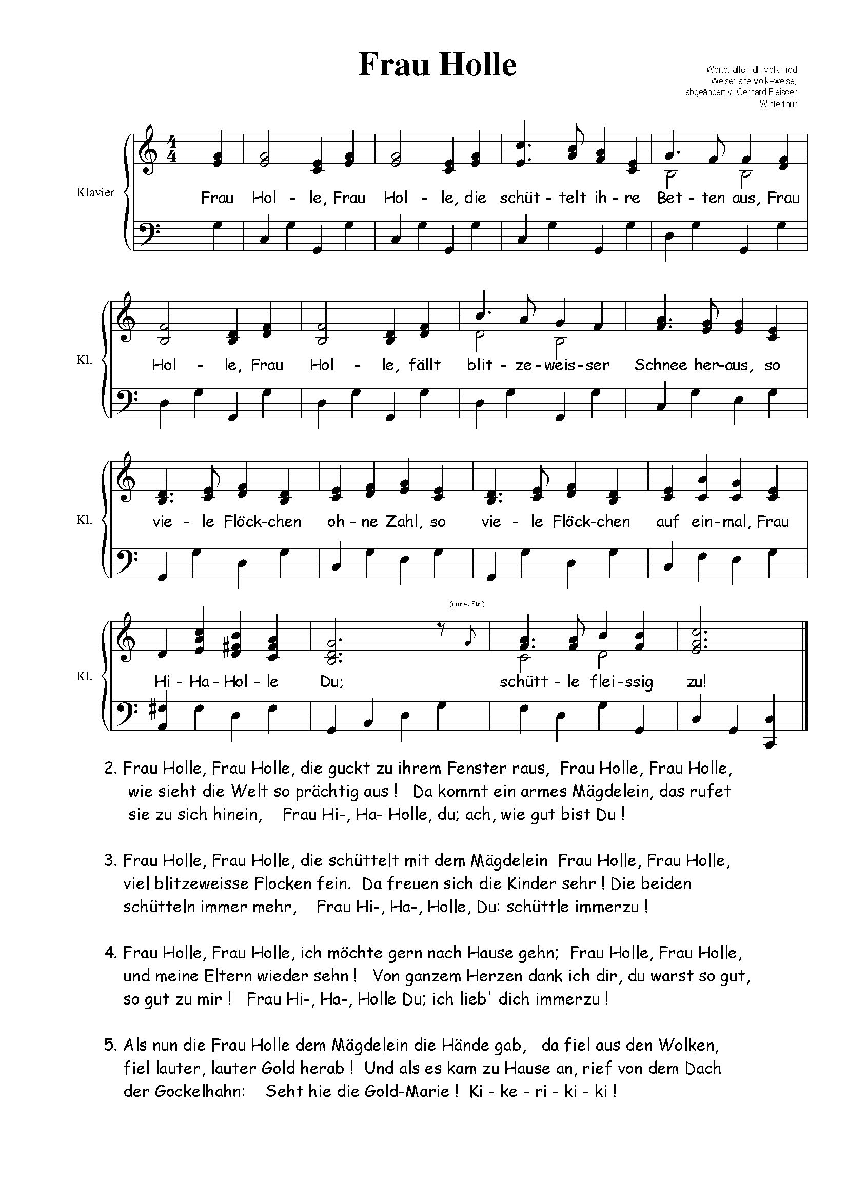 klaviernoten , Frau Holle